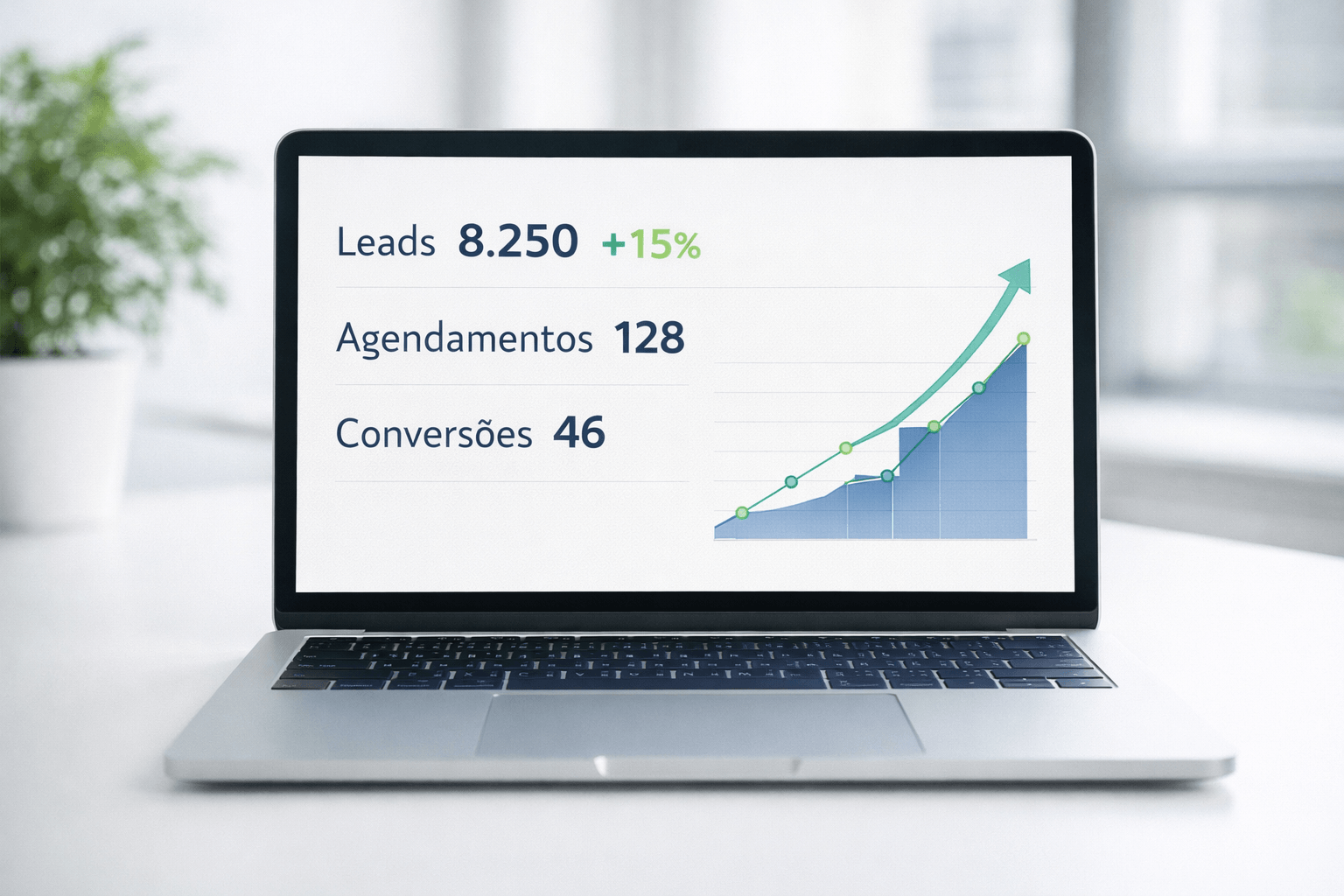 Dashboard com leads, agendamentos e conversões