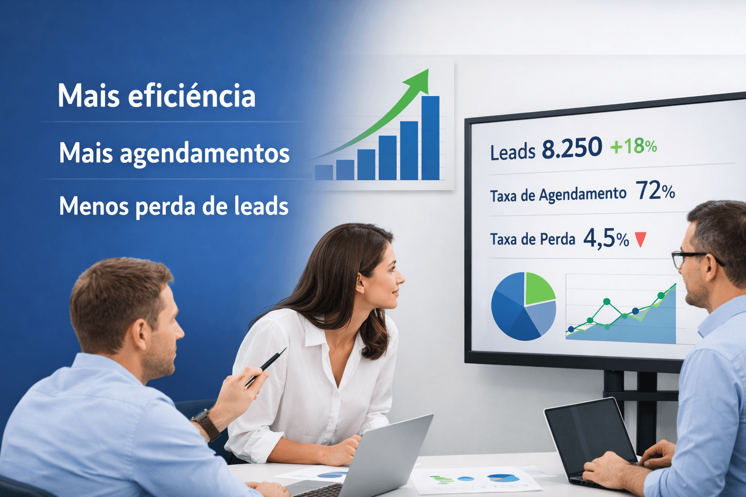 Equipe acompanhando indicadores de crescimento
